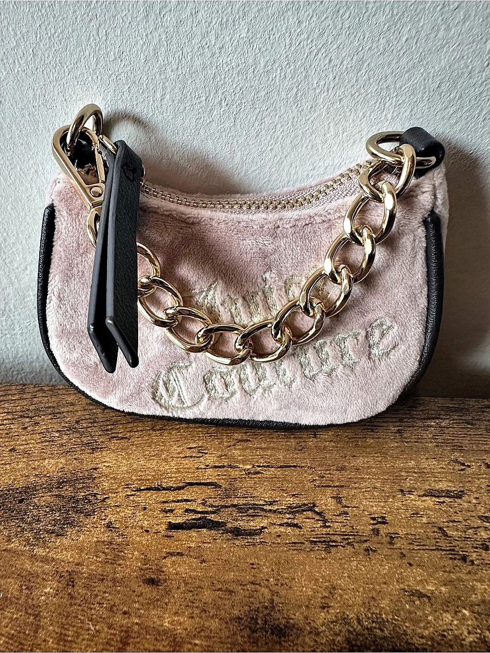 Juicy Couture Mini Bag Bag Charm Keychain in Light Pink with Gold Chain NWOT